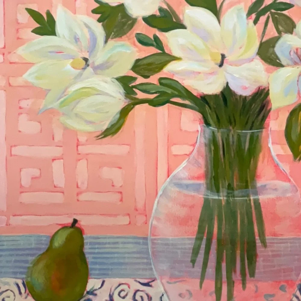 Original Acrylic Floral Painting Fashion Wall Decor  Handmade Ivory and… - Picture 6 of 7